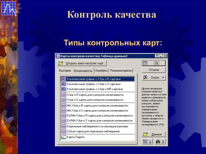 Типы контрольных карт: Контроль качества
