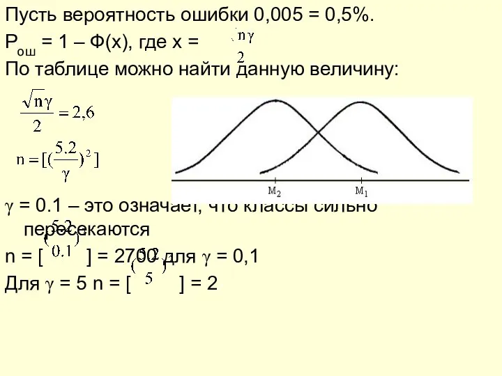 Пусть вероятность ошибки 0,005 = 0,5%. Pош = 1 – Ф(x),