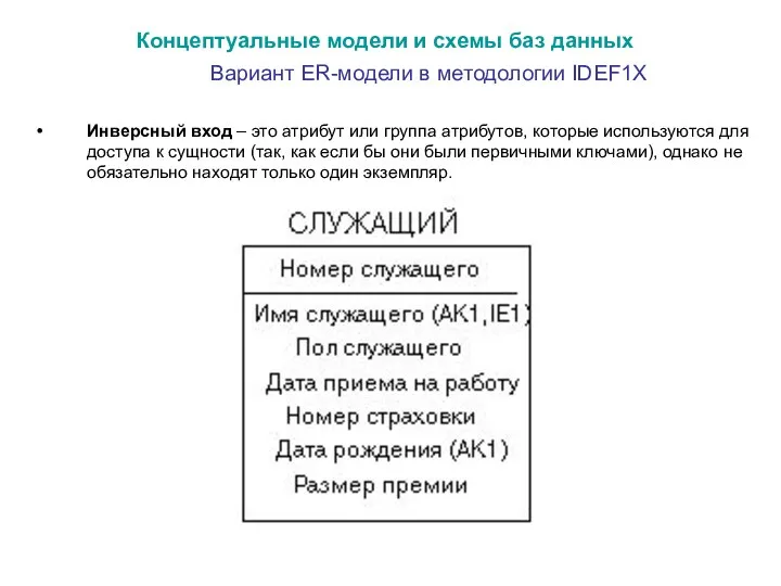 Вариант ER-модели в методологии IDEF1X Инверсный вход – это атрибут или