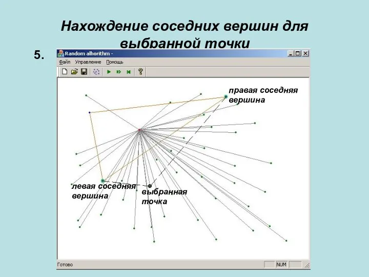 Нахождение соседних вершин для выбранной точки 5. выбранная точка правая соседняя вершина левая соседняя вершина