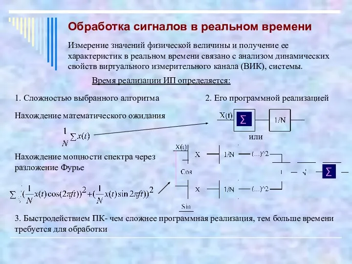 Время реализации ИП определяется: Обработка сигналов в реальном времени Измерение значений