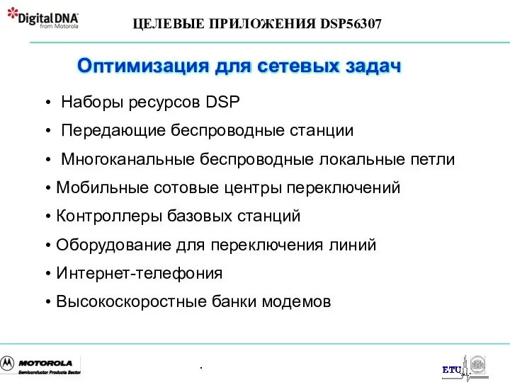 . Наборы ресурсов DSP Передающие беспроводные станции Многоканальные беспроводные локальные петли