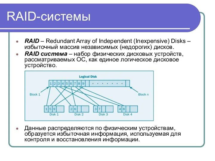 RAID-системы RAID – Redundant Array of Independent (Inexpensive) Disks – избыточный