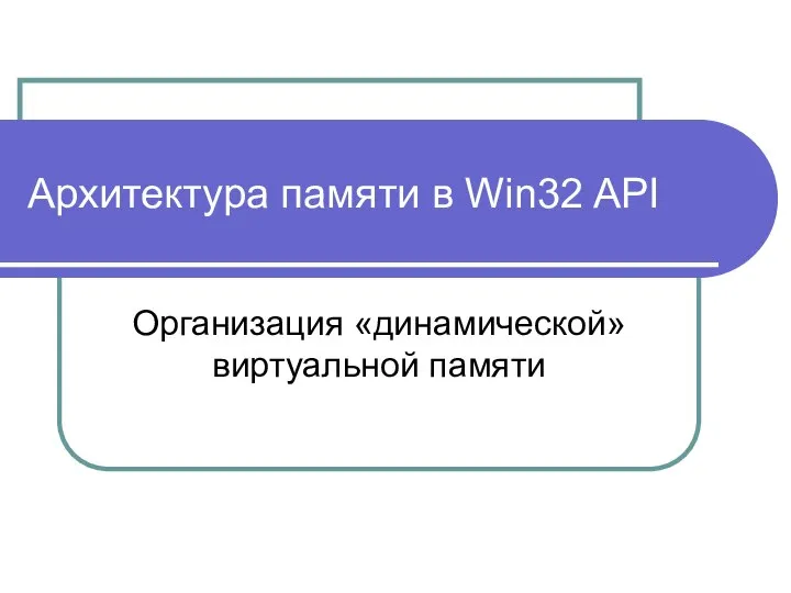 Архитектура памяти в Win32 API Организация «динамической» виртуальной памяти