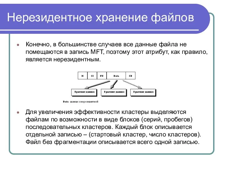 Нерезидентное хранение файлов Конечно, в большинстве случаев все данные файла не