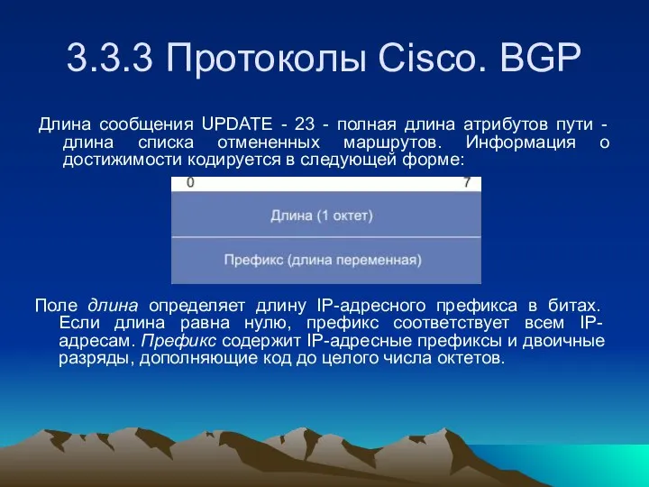 3.3.3 Протоколы Cisco. BGP Длина сообщения UPDATE - 23 - полная