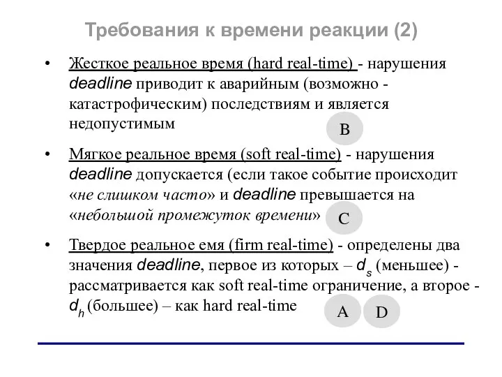 D C B Требования к времени реакции (2) Жесткое реальное время