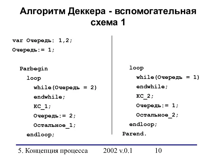 5. Концепция процесса 2002 v.0.1 Алгоритм Деккера - вспомогательная схема 1