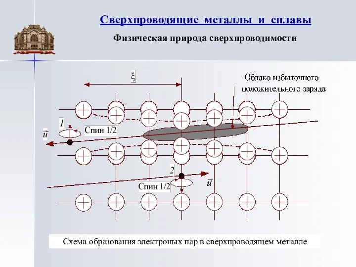 Сверхпроводящие металлы и сплавы Схема образования электроных пар в сверхпроводящем металле Физическая природа сверхпроводимости