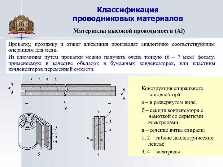Классификация проводниковых материалов Материалы высокой проводимости (Al) Прокатку, протяжку и отжиг