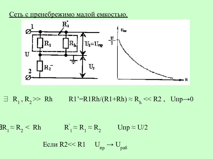 Сеть с пренебрежимо малой емкостью. ∃ R1 , R2 >> Rh