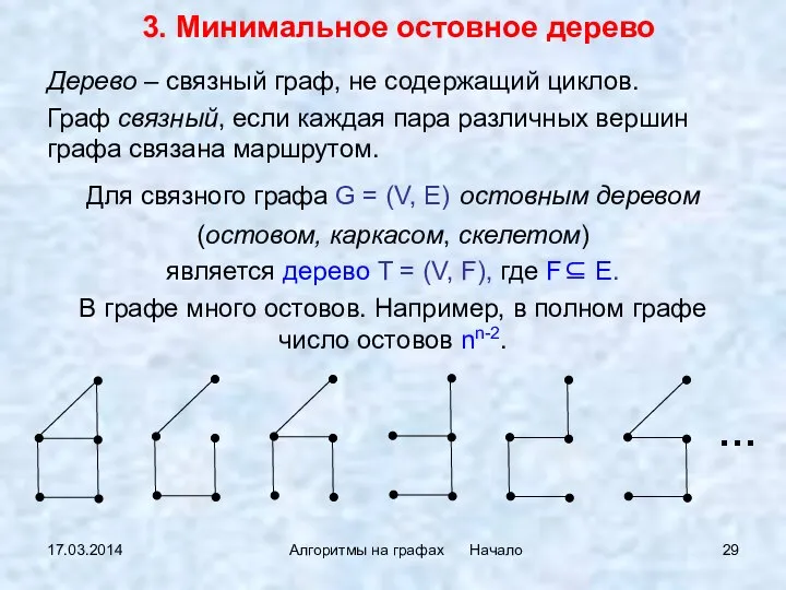 17.03.2014 Алгоритмы на графах Начало Дерево – связный граф, не содержащий