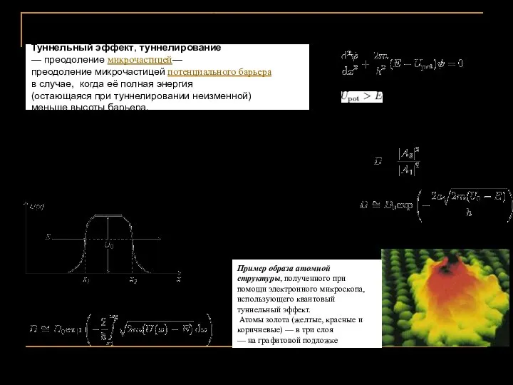 Тунне́льный эффект, туннели́рование — преодоление микрочастицей— преодоление микрочастицей потенциального барьера в
