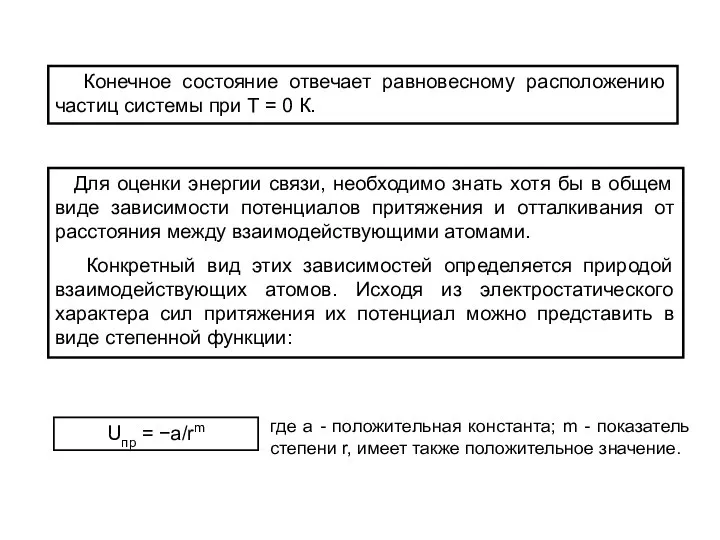 Конечное состояние отвечает равновесному расположению частиц системы при Т = 0