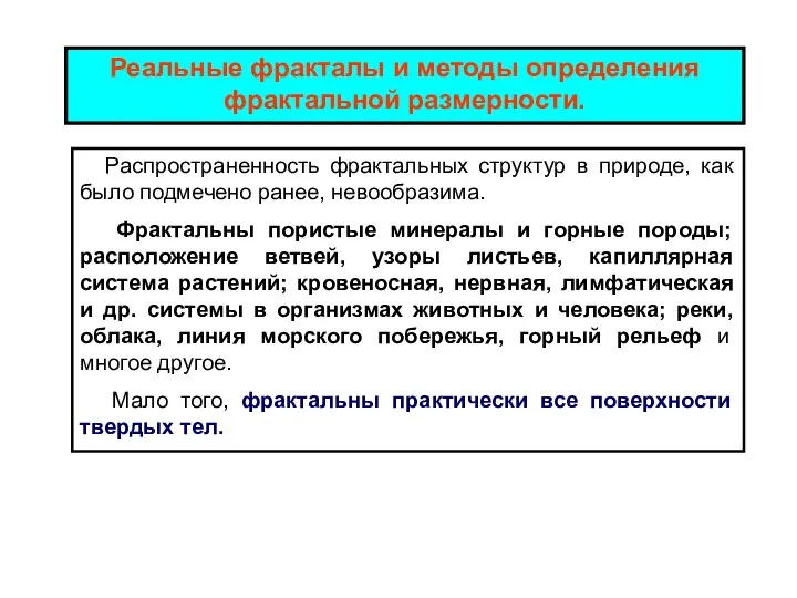 Реальные фракталы и методы определения фрактальной размерности. Распространенность фрактальных структур в