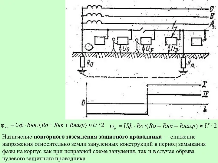 Назначение повторного заземления защитного проводника — снижение напряжения относительно земли зануленных