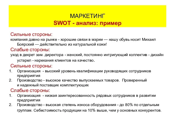 Сильные стороны: компания давно на рынке - хорошие связи в мэрии