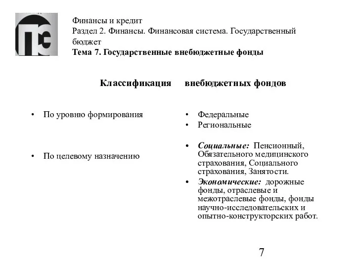 Финансы и кредит Раздел 2. Финансы. Финансовая система. Государственный бюджет Тема