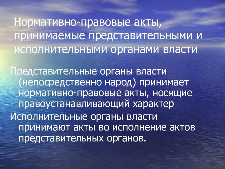 Нормативно-правовые акты, принимаемые представительными и исполнительными органами власти Представительные органы власти