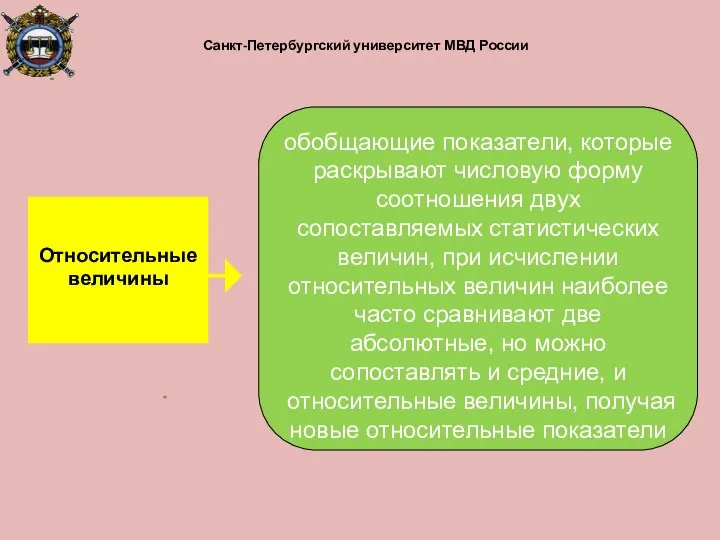 Санкт-Петербургский университет МВД России обобщающие показатели, которые раскрывают числовую форму соотношения