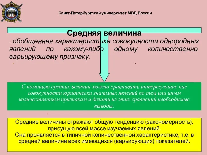 Санкт-Петербургский университет МВД России С помощью средних величин можно сравнивать интересующие