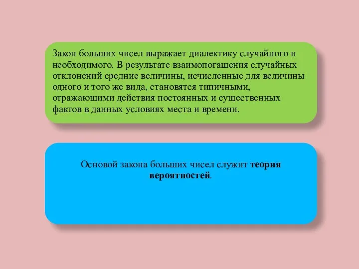 Закон больших чисел выражает диалектику случайного и необходимого. В результате взаимопогашения