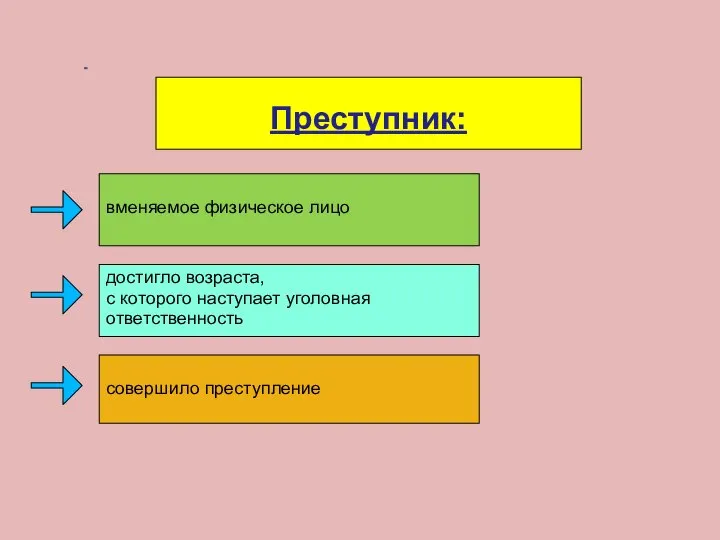 Преступник: достигло возраста, с которого наступает уголовная ответственность совершило преступление вменяемое физическое лицо