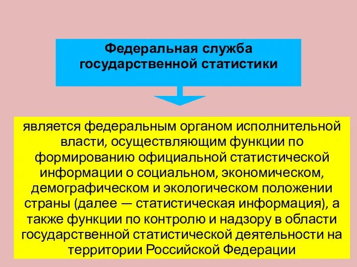 является федеральным органом исполнительной власти, осуществляющим функции по формированию официальной статистической