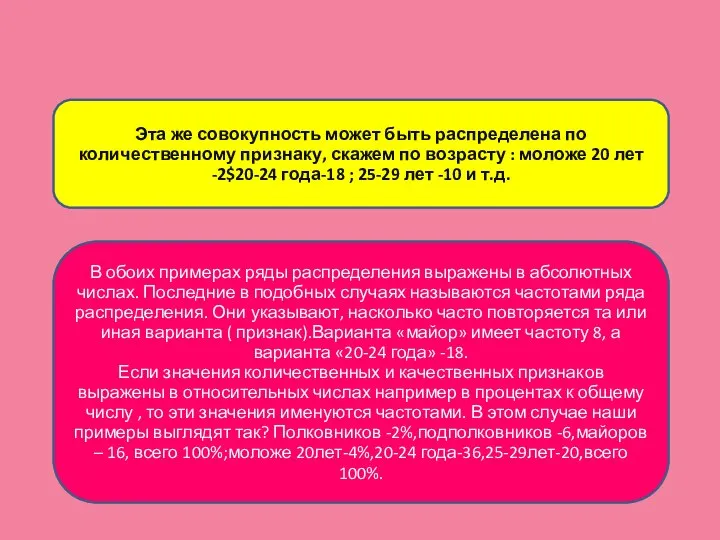 Эта же совокупность может быть распределена по количественному признаку, скажем по