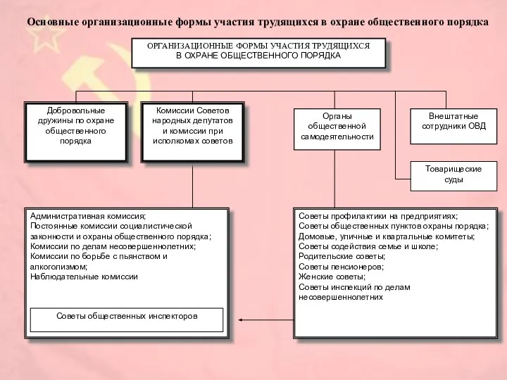 Основные организационные формы участия трудящихся в охране общественного порядка