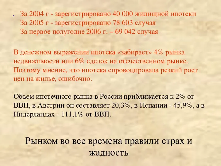 . За 2004 г - зарегистрировано 40 000 жилищной ипотеки За