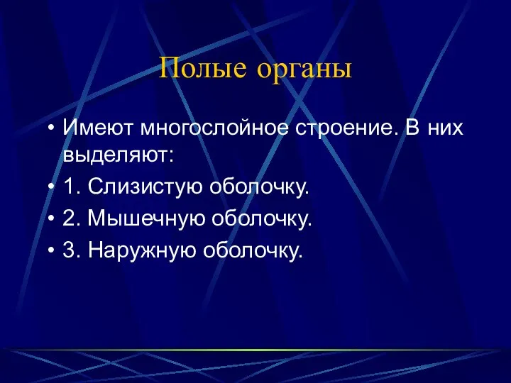 Полые органы Имеют многослойное строение. В них выделяют: 1. Слизистую оболочку.