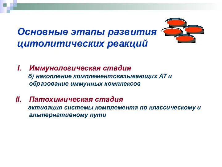 Иммунологическая стадия б) накопление комплементсвязывающих АТ и образование иммунных комплексов Патохимическая