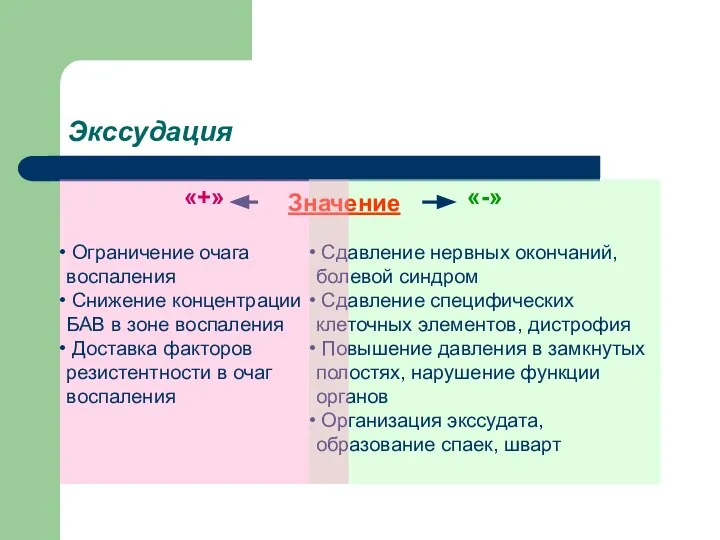 «-» Сдавление нервных окончаний, болевой синдром Сдавление специфических клеточных элементов, дистрофия