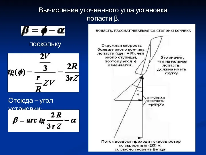 Вычисление уточненного угла установки лопасти β. поскольку, Отсюда – угол установки: