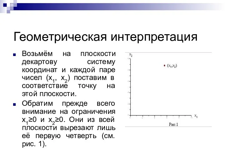 Геометрическая интерпретация Возьмём на плоскости декартову систему координат и каждой паре