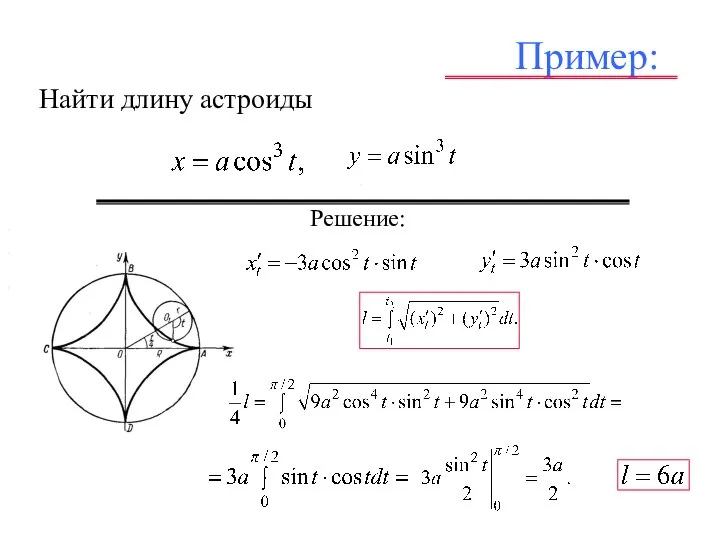 Пример: Найти длину астроиды . , , . Решение: , , , , ,