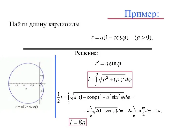 Пример: Найти длину кардиоиды . , , . Решение: , , ,