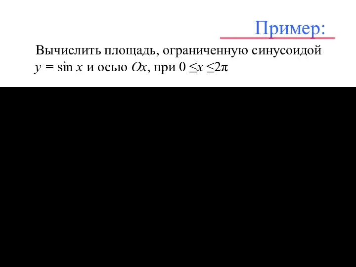 Пример: Вычислить площадь, ограниченную синусоидой y = sin x и осью