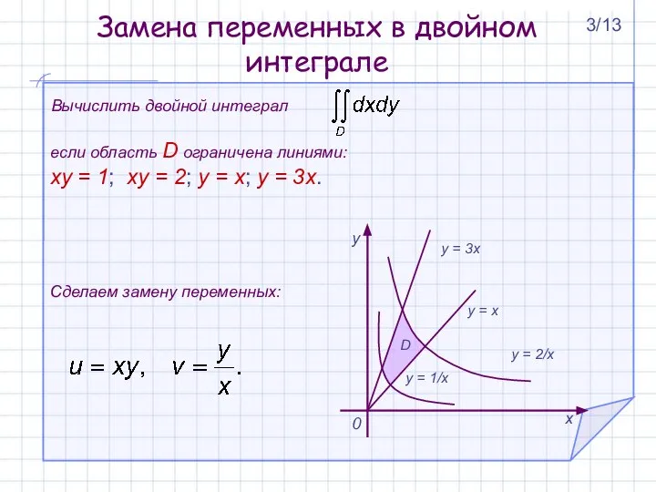 Замена переменных в двойном интеграле Вычислить двойной интеграл если область D