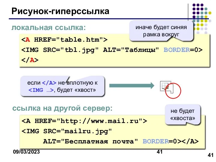 09/03/2023 Рисунок-гиперссылка ALT="Бесплатная почта" BORDER=0> локальная ссылка: ссылка на другой сервер: