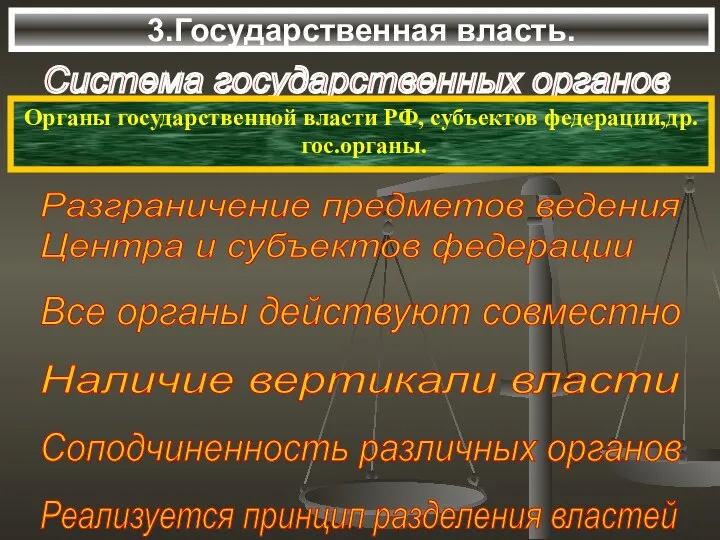 3.Государственная власть. Система государственных органов Органы государственной власти РФ, субъектов федерации,др.