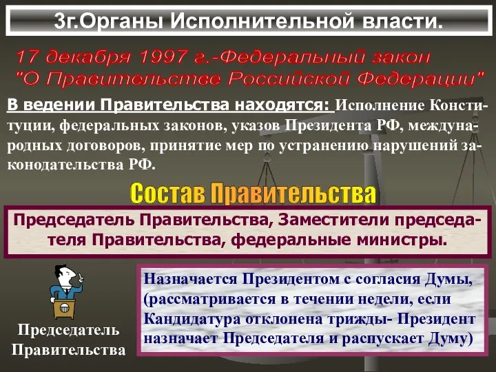 3г.Органы Исполнительной власти. 17 декабря 1997 г.-Федеральный закон "О Правительстве Российской