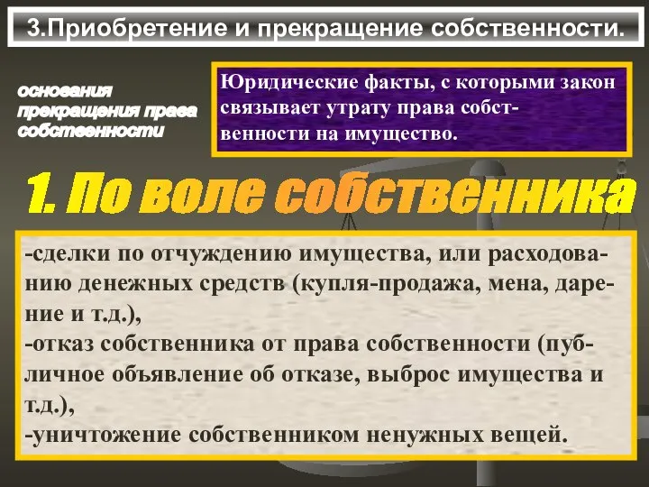 3.Приобретение и прекращение собственности. основания прекращения права собственности Юридические факты, с