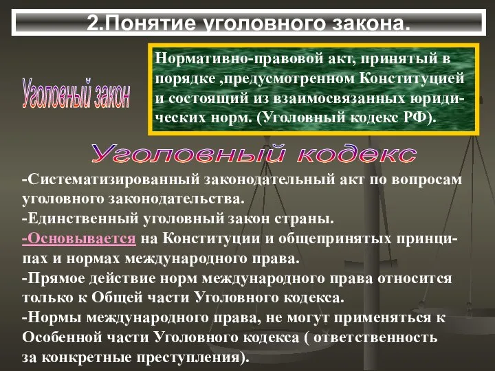 Уголовный закон 2.Понятие уголовного закона. Нормативно-правовой акт, принятый в порядке ,предусмотренном