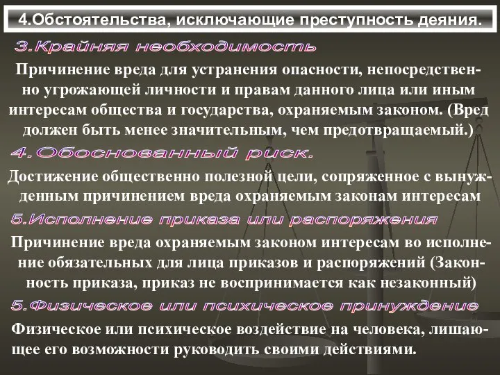 4.Обстоятельства, исключающие преступность деяния. 3.Крайняя необходимость Причинение вреда для устранения опасности,