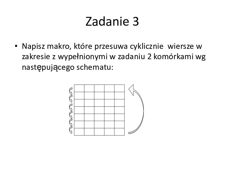 Zadanie 3 Napisz makro, które przesuwa cyklicznie wiersze w zakresie z