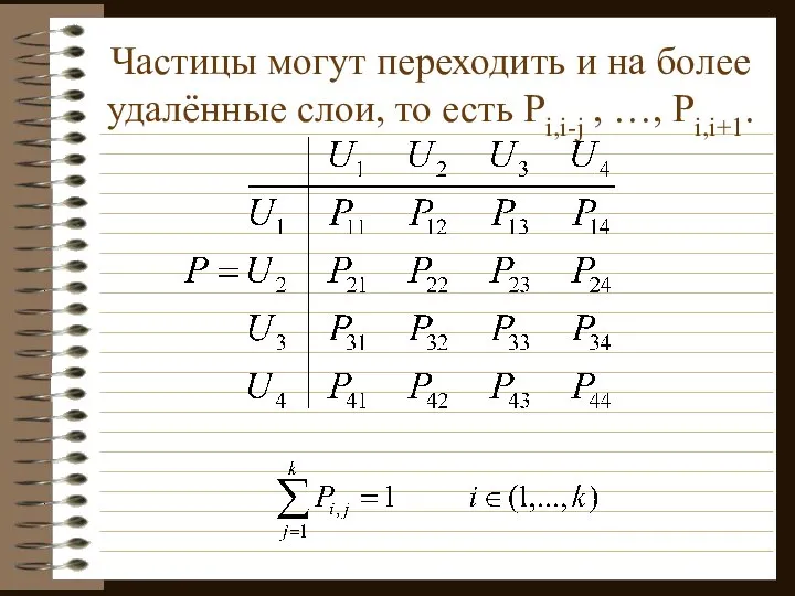 Частицы могут переходить и на более удалённые слои, то есть Pi,i-j , …, Pi,i+1.