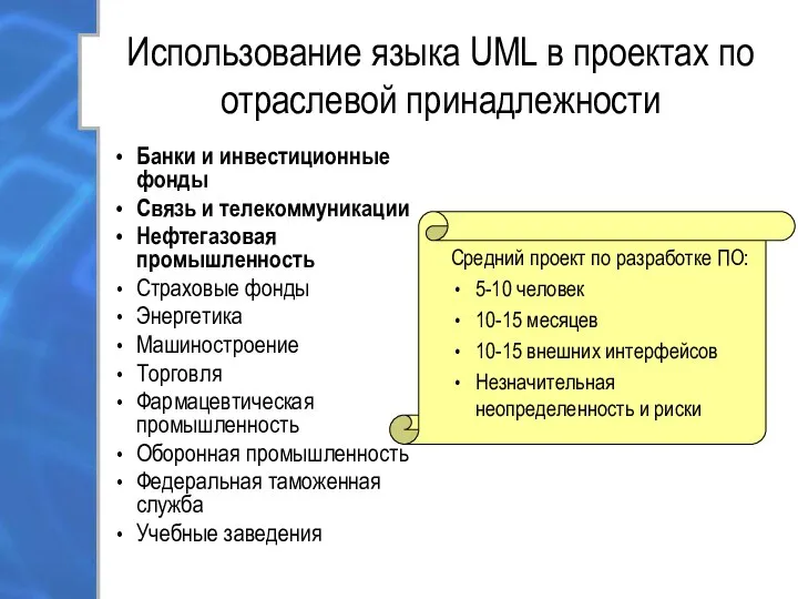 Использование языка UML в проектах по отраслевой принадлежности Банки и инвестиционные