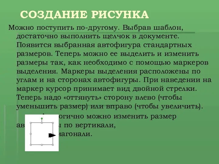 СОЗДАНИЕ РИСУНКА Можно поступить по-другому. Выбрав шаблон, достаточно выполнить щелчок в